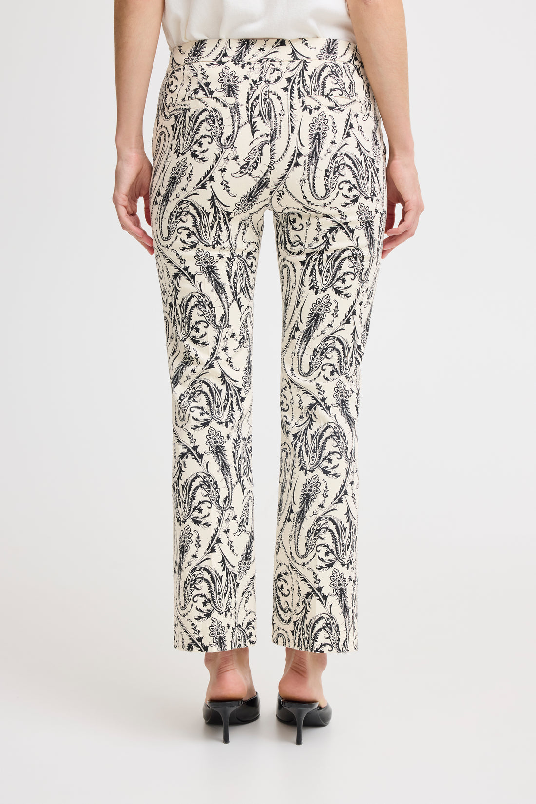 DECKA Cropped Cotton Paisley Trousers in Cream