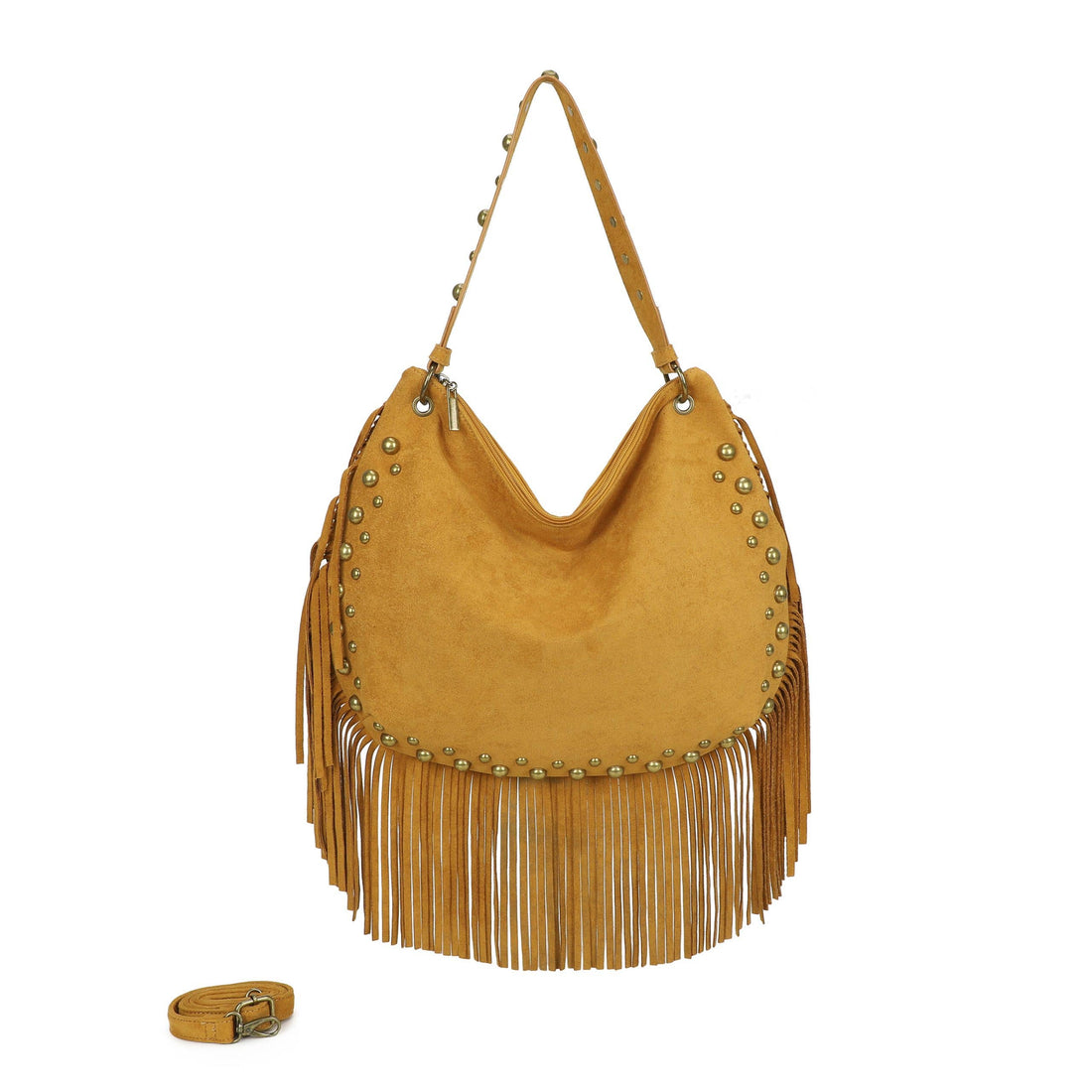 Huxley Studded Fringe Boho Slouchy Hobo Crossbody Shoulder Bag
