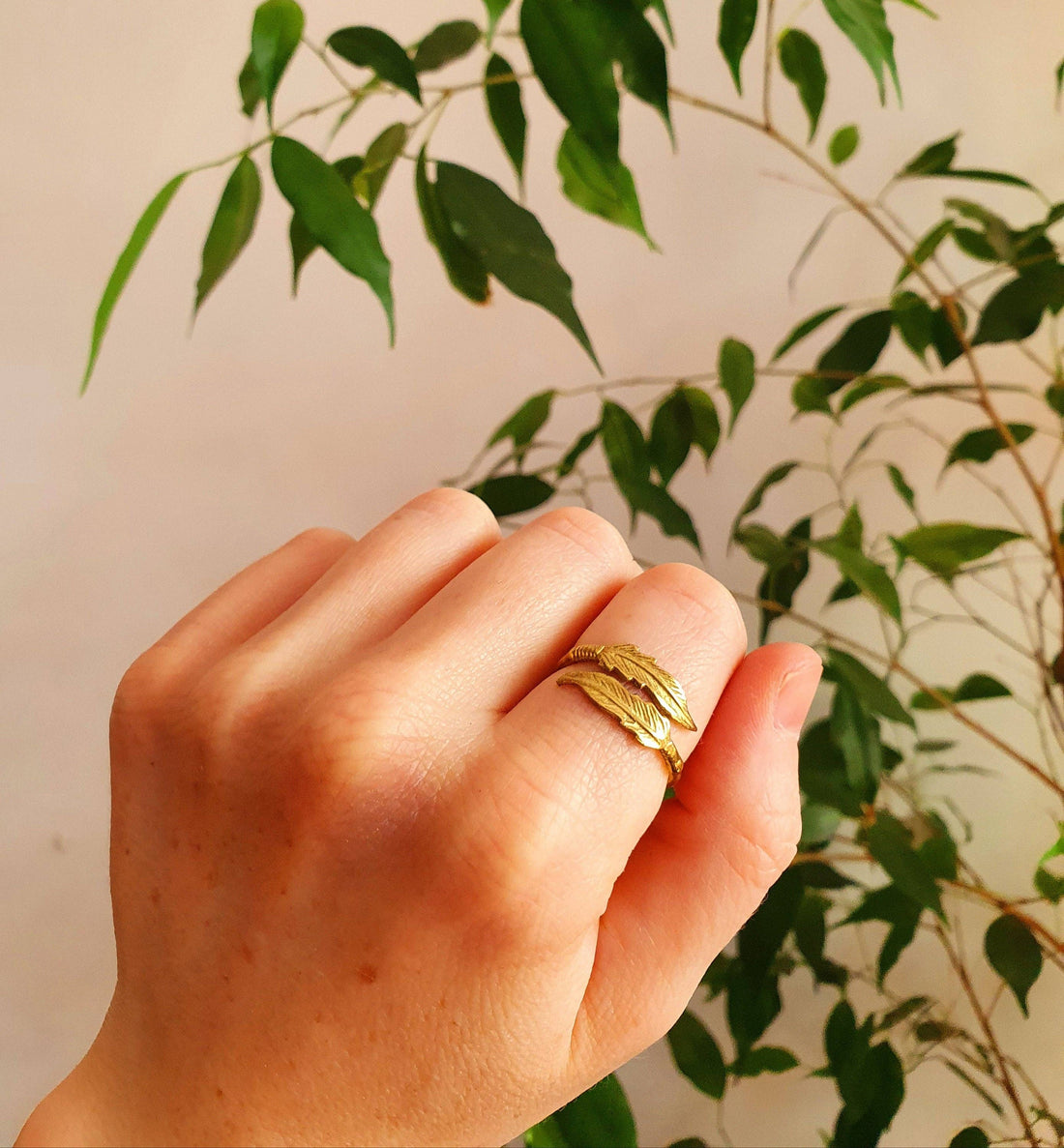 JOYCE Brass Feather Boho Ring
