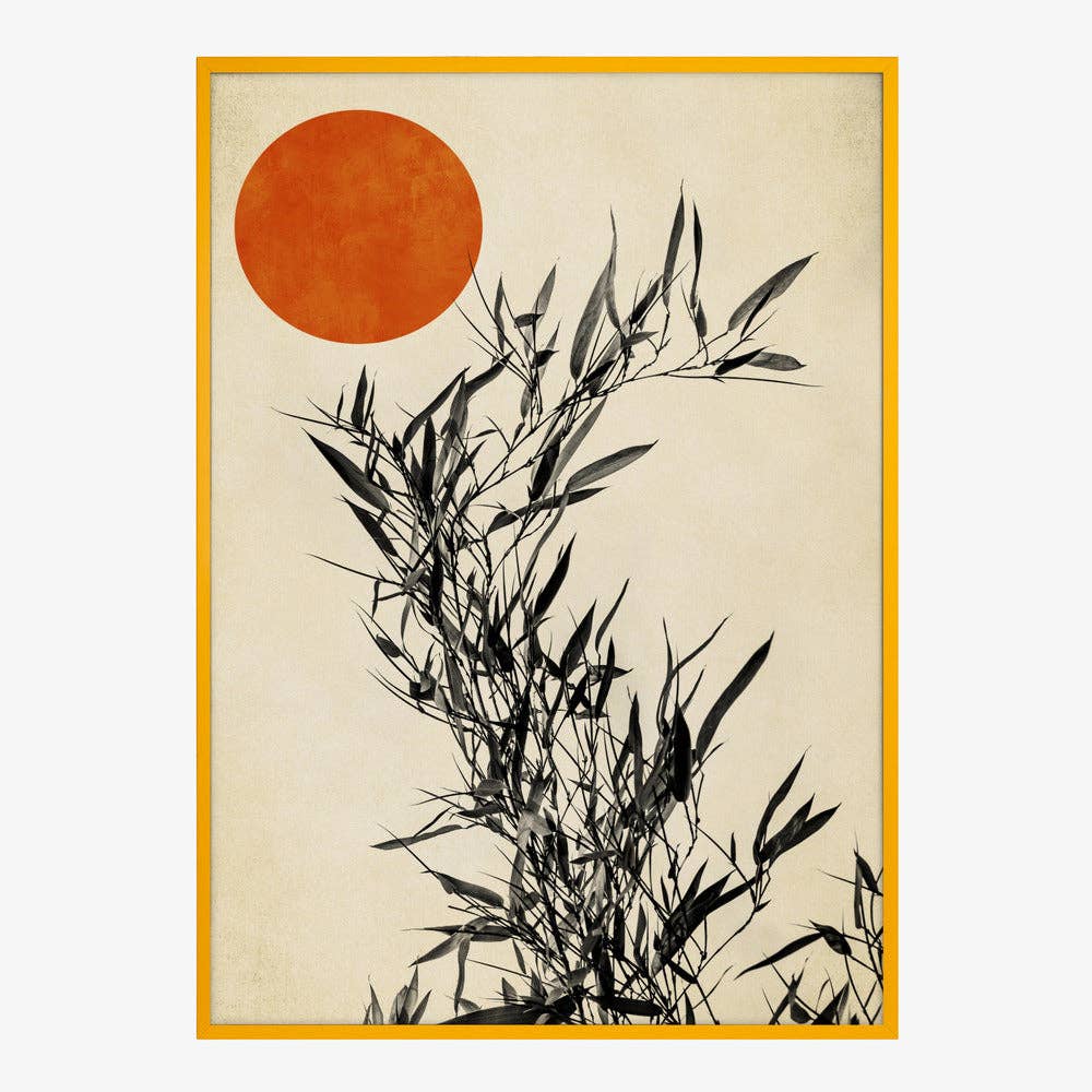 Bamboo and Orange Sun Art Print - Ink Japandi