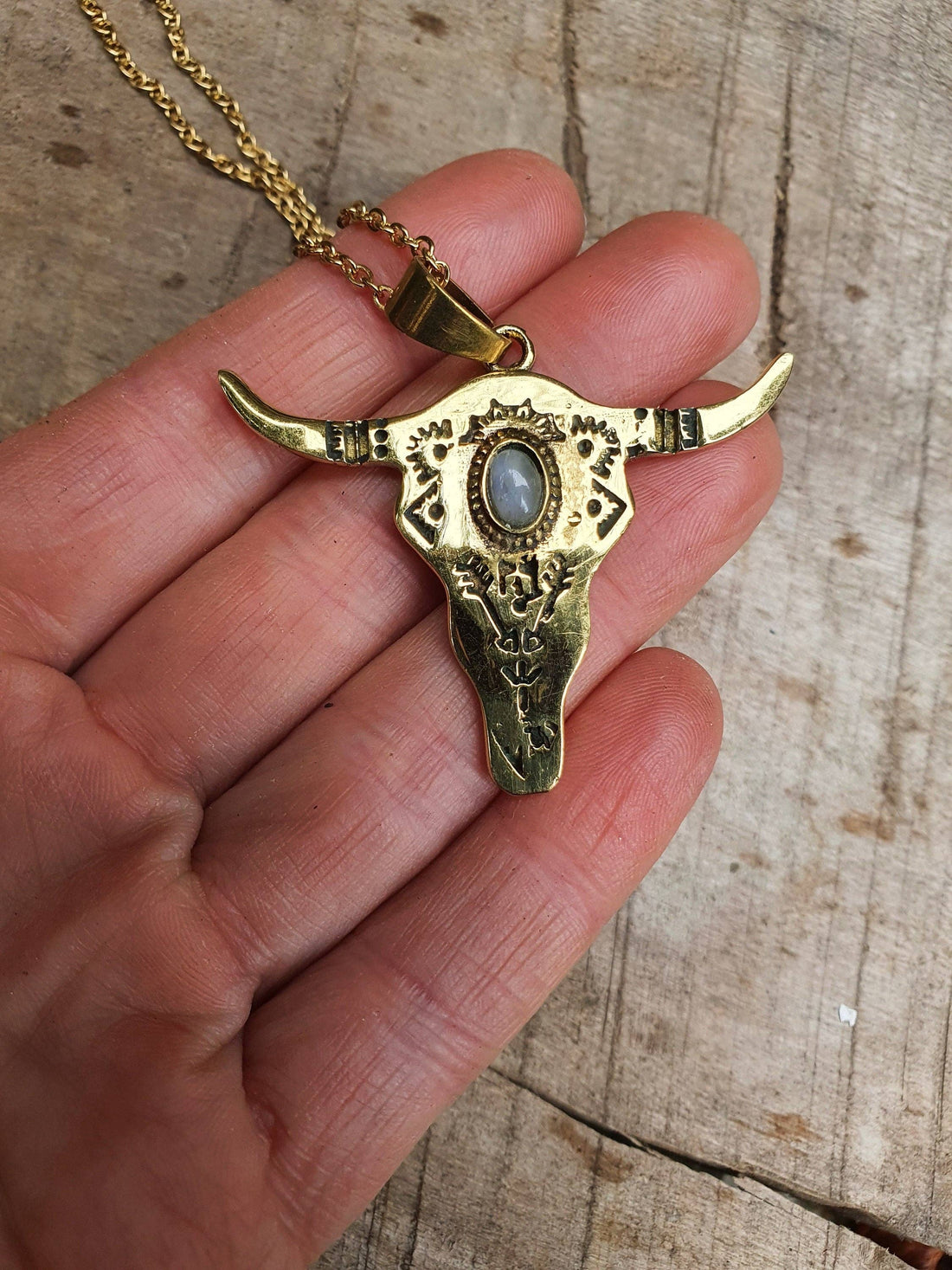 RANCH Moonstone Golden Cow Necklace, Stainless Steel Chain