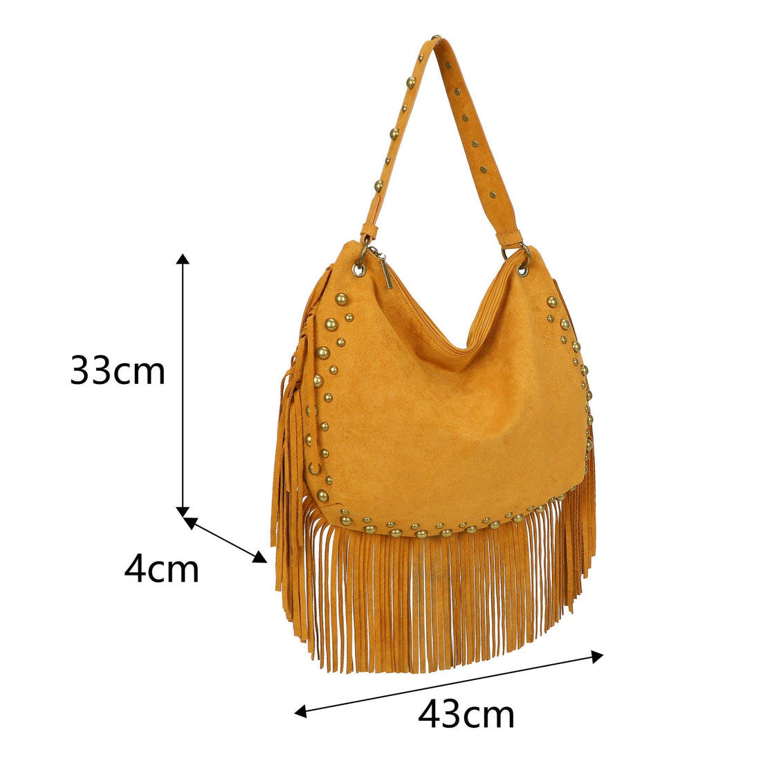 Huxley Studded Fringe Boho Slouchy Hobo Crossbody Shoulder Bag