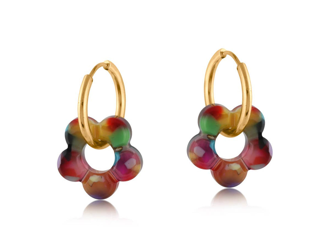 HISPANIA METAL AND RESIN FLORAL EARRINGS