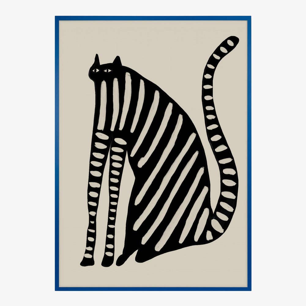 Striped Black Cat Art Print - Naive Decor