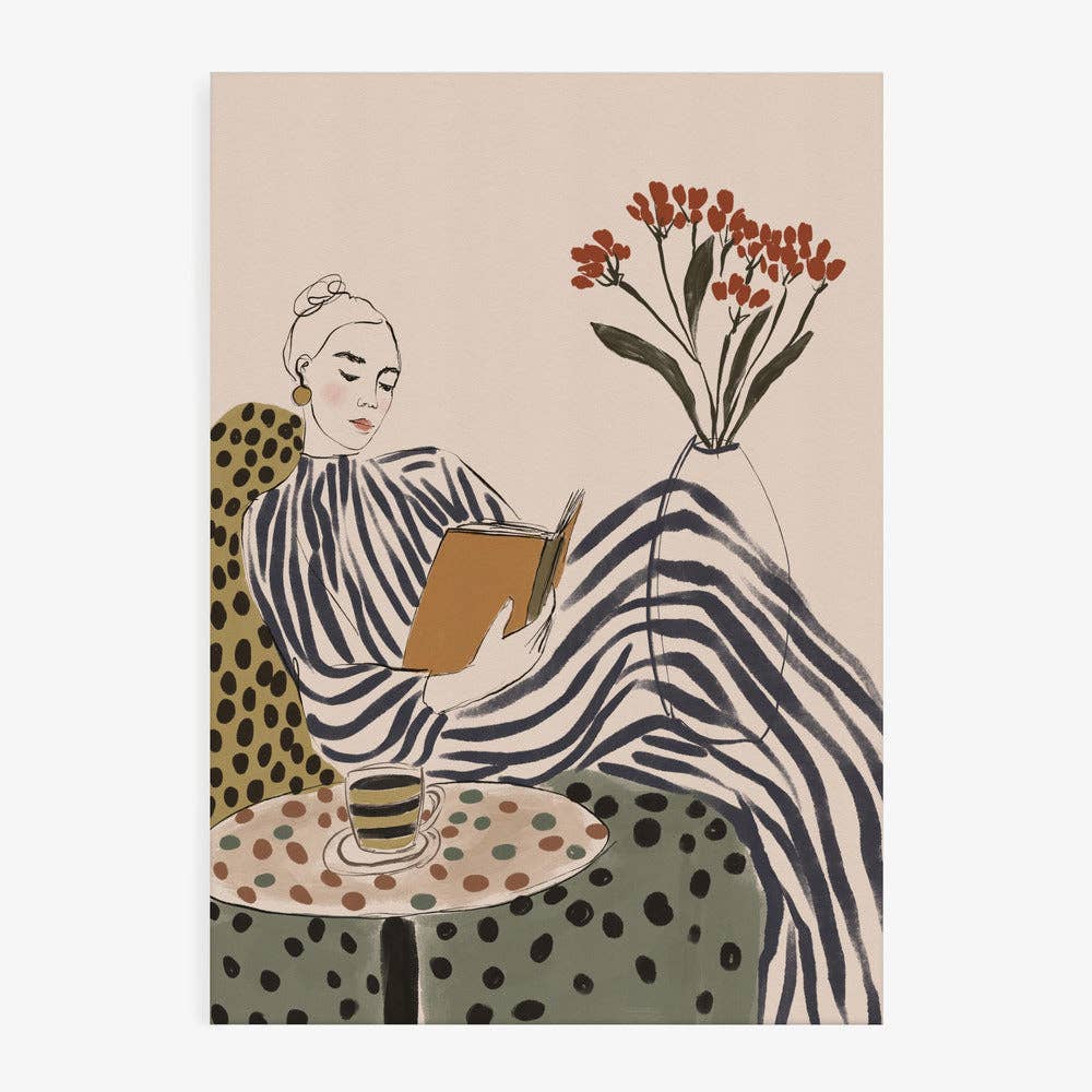 Chic Woman Reading Art Print - Painterly Editorial Decor