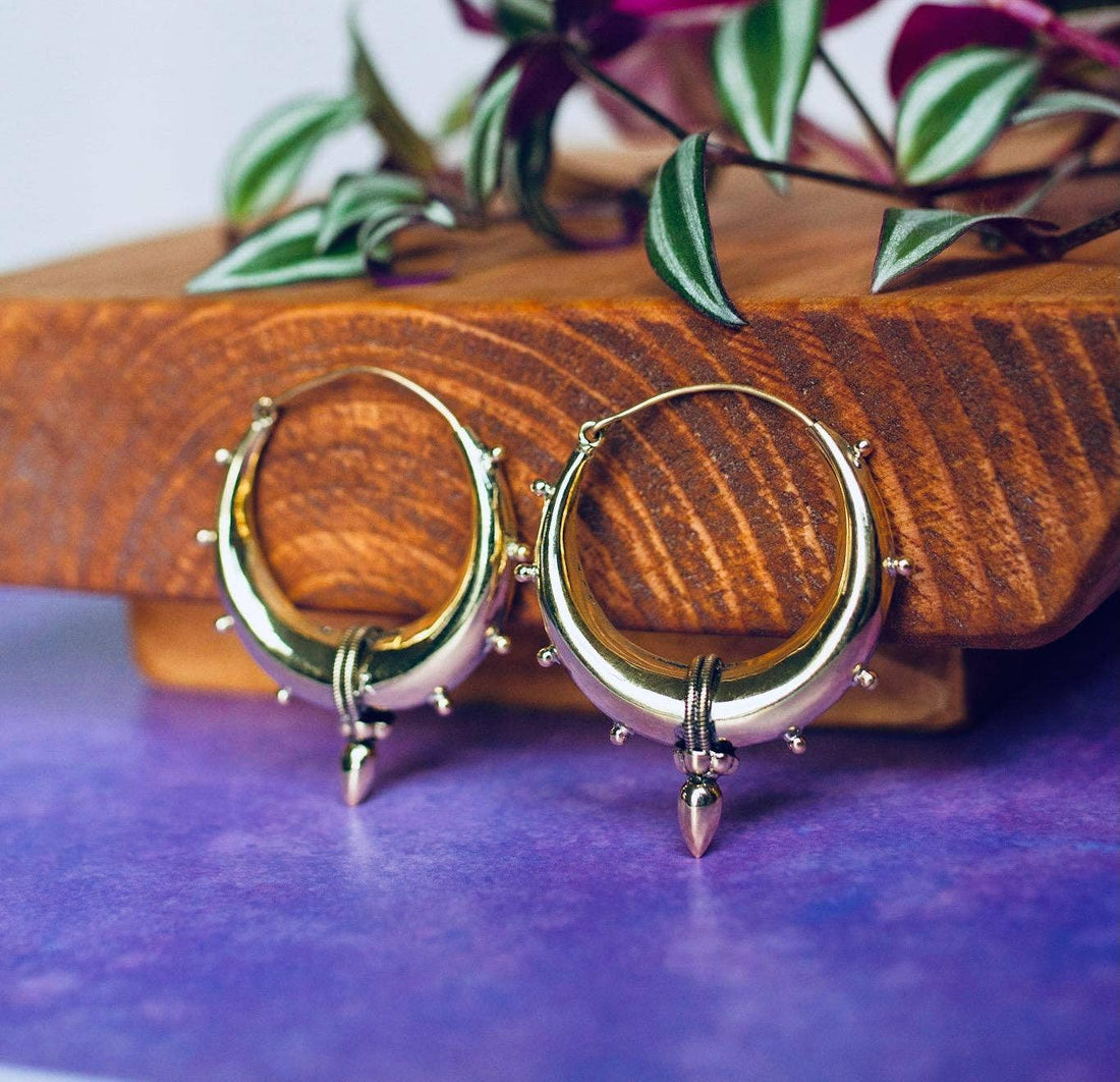 MARCIA Tribal Chunky Brass Spike Hoops in Gold