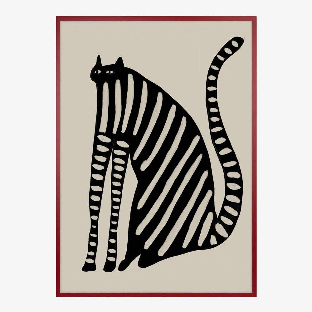 Striped Black Cat Art Print - Naive Decor