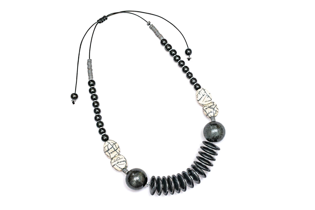 Monochrome Black and White Adjustable Chunky Necklace - MRL04