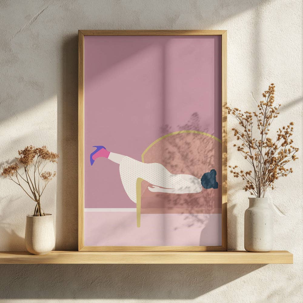 Pink Settee Lounger Art Print - Minimalist Fashion Decor