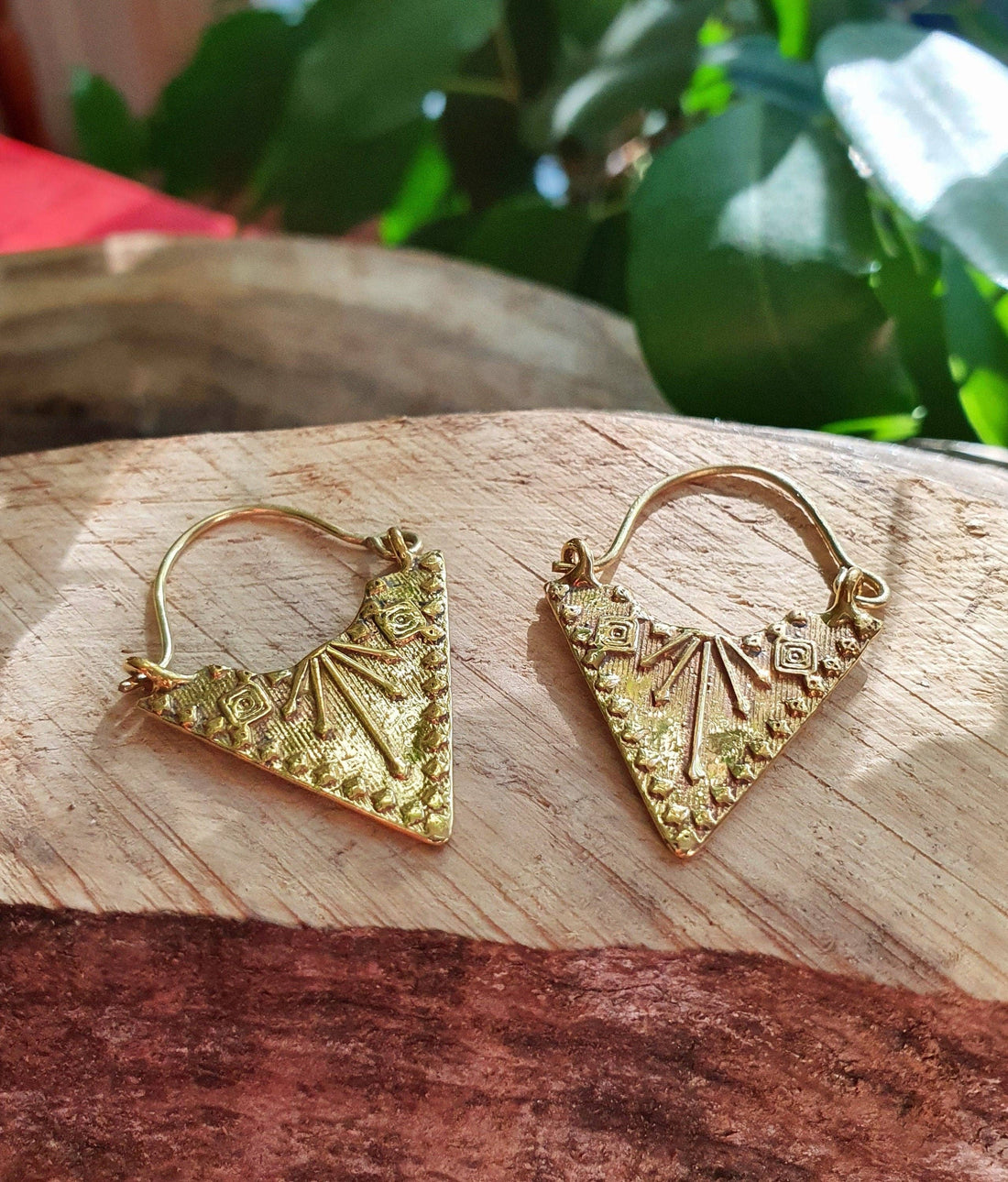 MINNIE Boho Brass Triangle Tribal Earrings