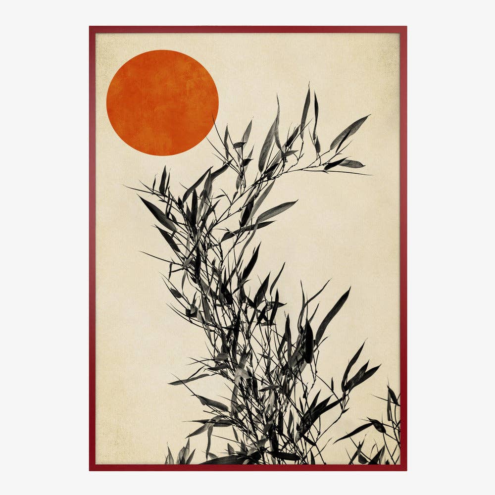 Bamboo and Orange Sun Art Print - Ink Japandi