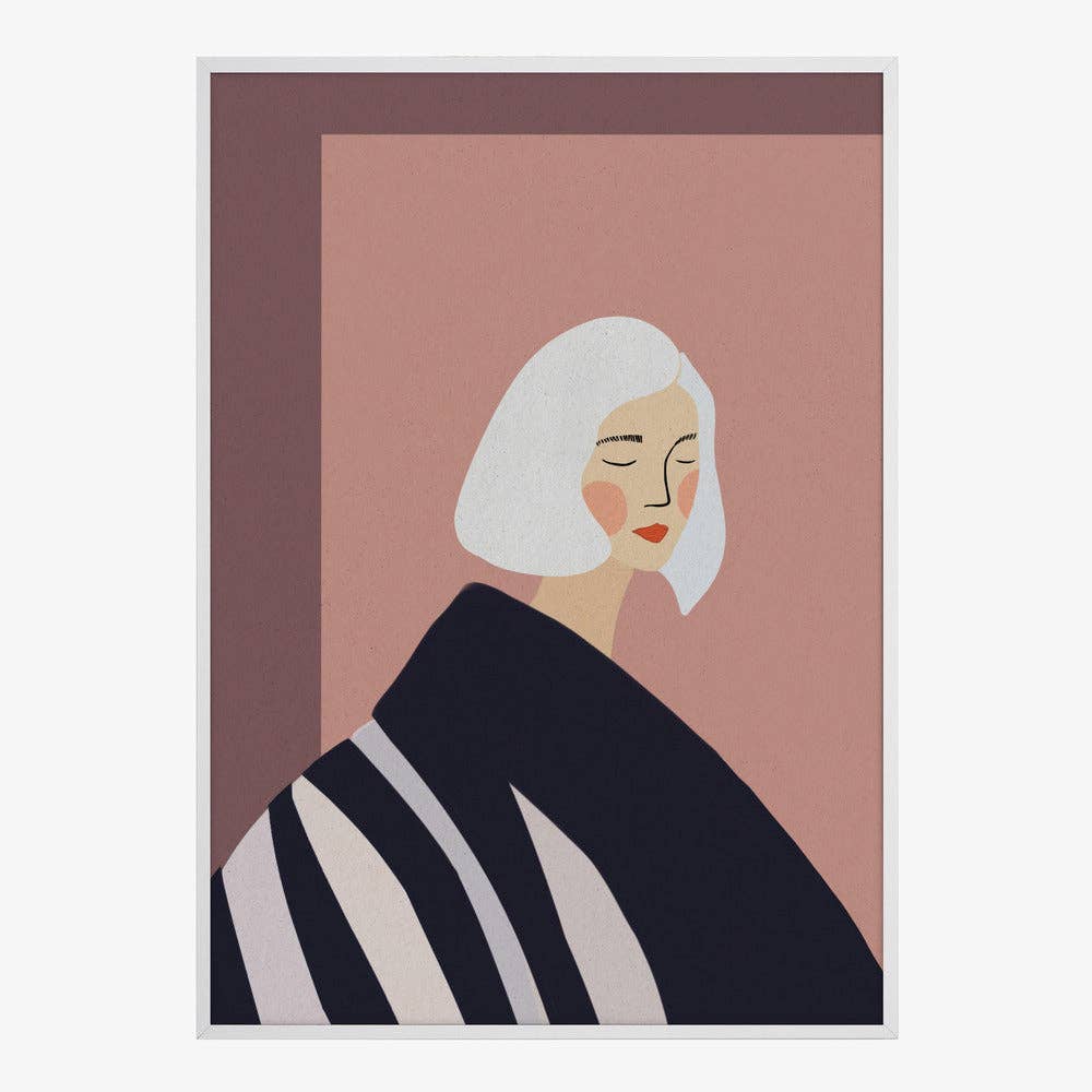 Calm Woman White Bob Art Print - Minimalist Portrait