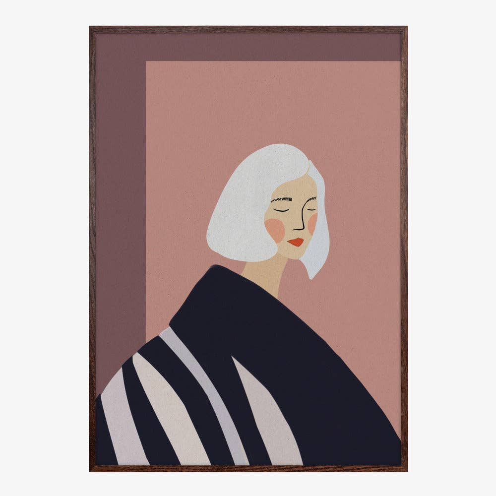 Calm Woman White Bob Art Print - Minimalist Portrait