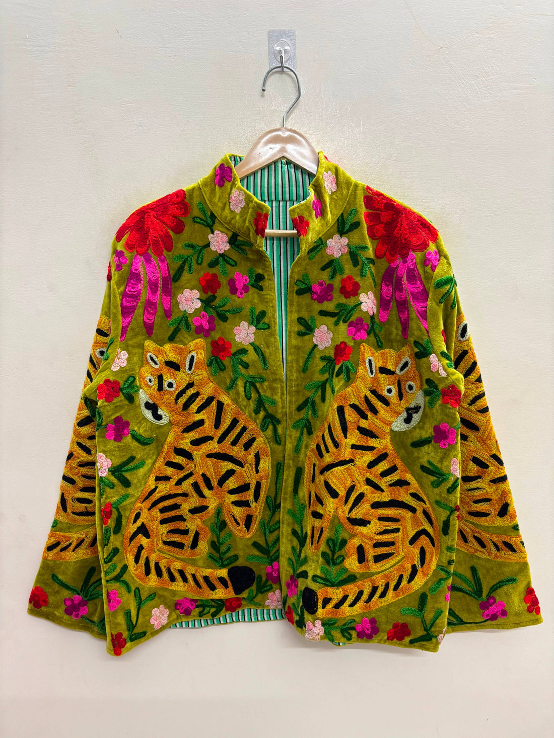 The Buford Susani — Hand-Embroidered Velvet Jacket in Moss Green