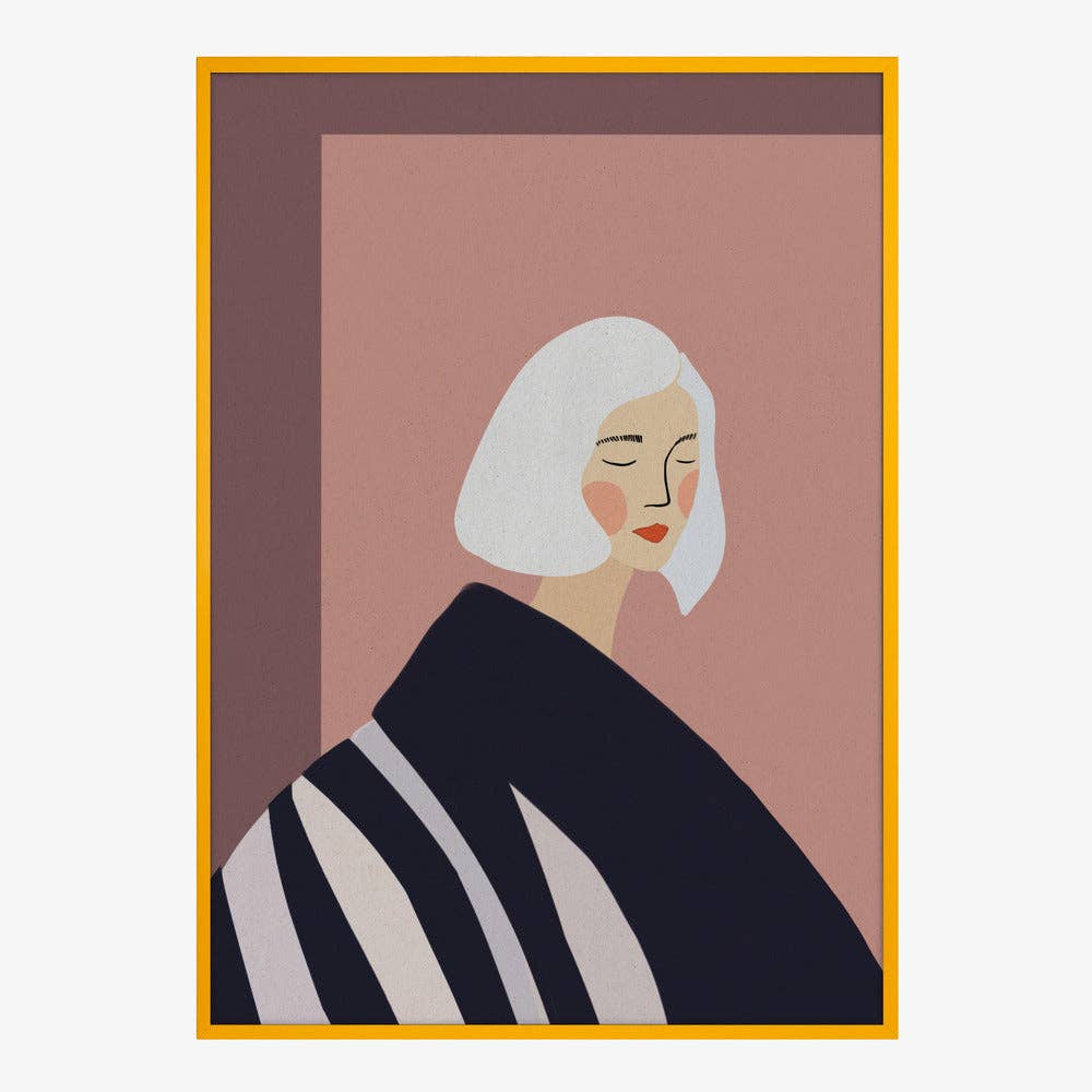 Calm Woman White Bob Art Print - Minimalist Portrait