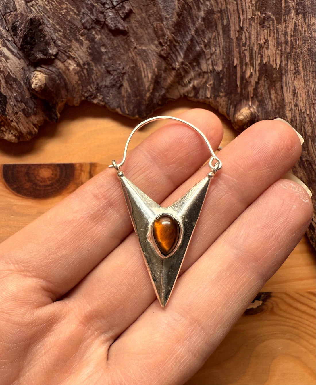 LEO Tiger's Eye Silver Triangle Earrings
