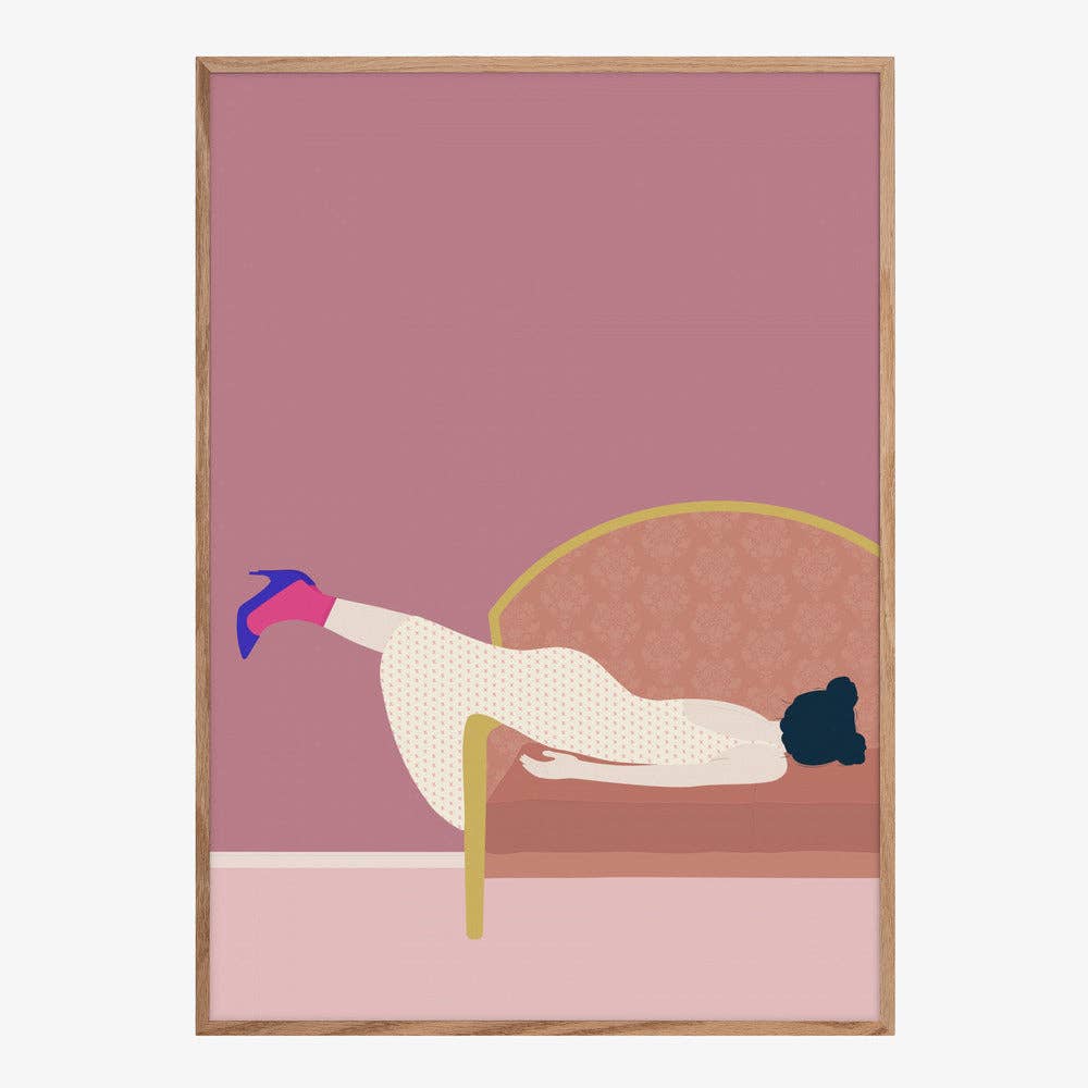 Pink Settee Lounger Art Print - Minimalist Fashion Decor
