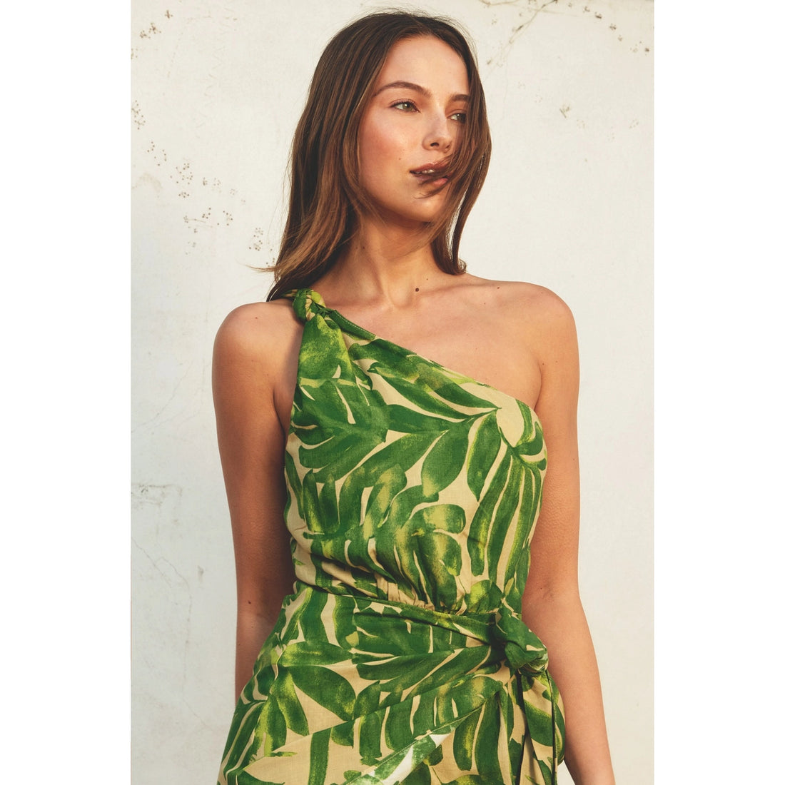 Beautiful Escape One Shoulder Mini Dress in Ibiza Palm Print