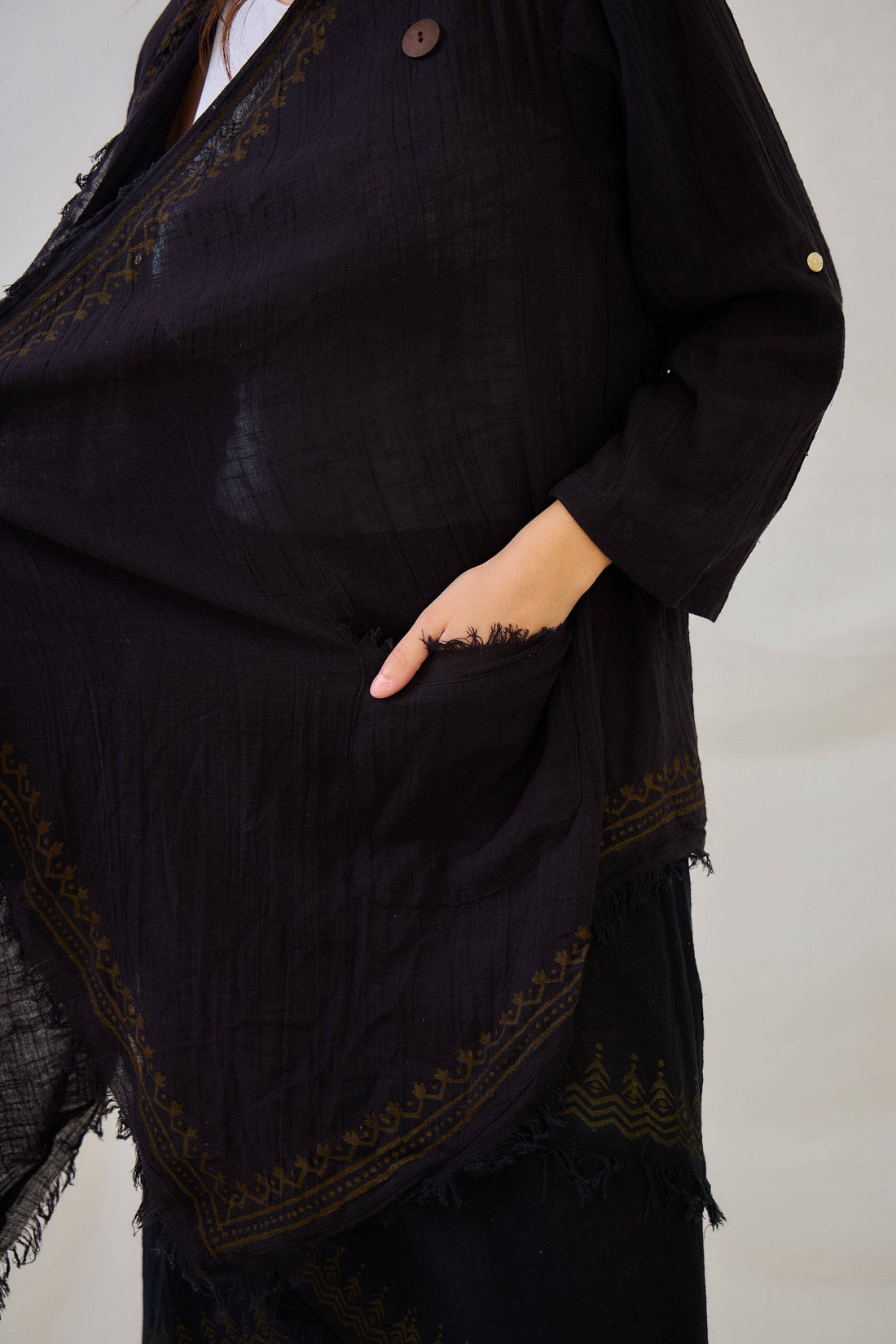 HENNA Linen look long sleeve cotton kimono - One Size