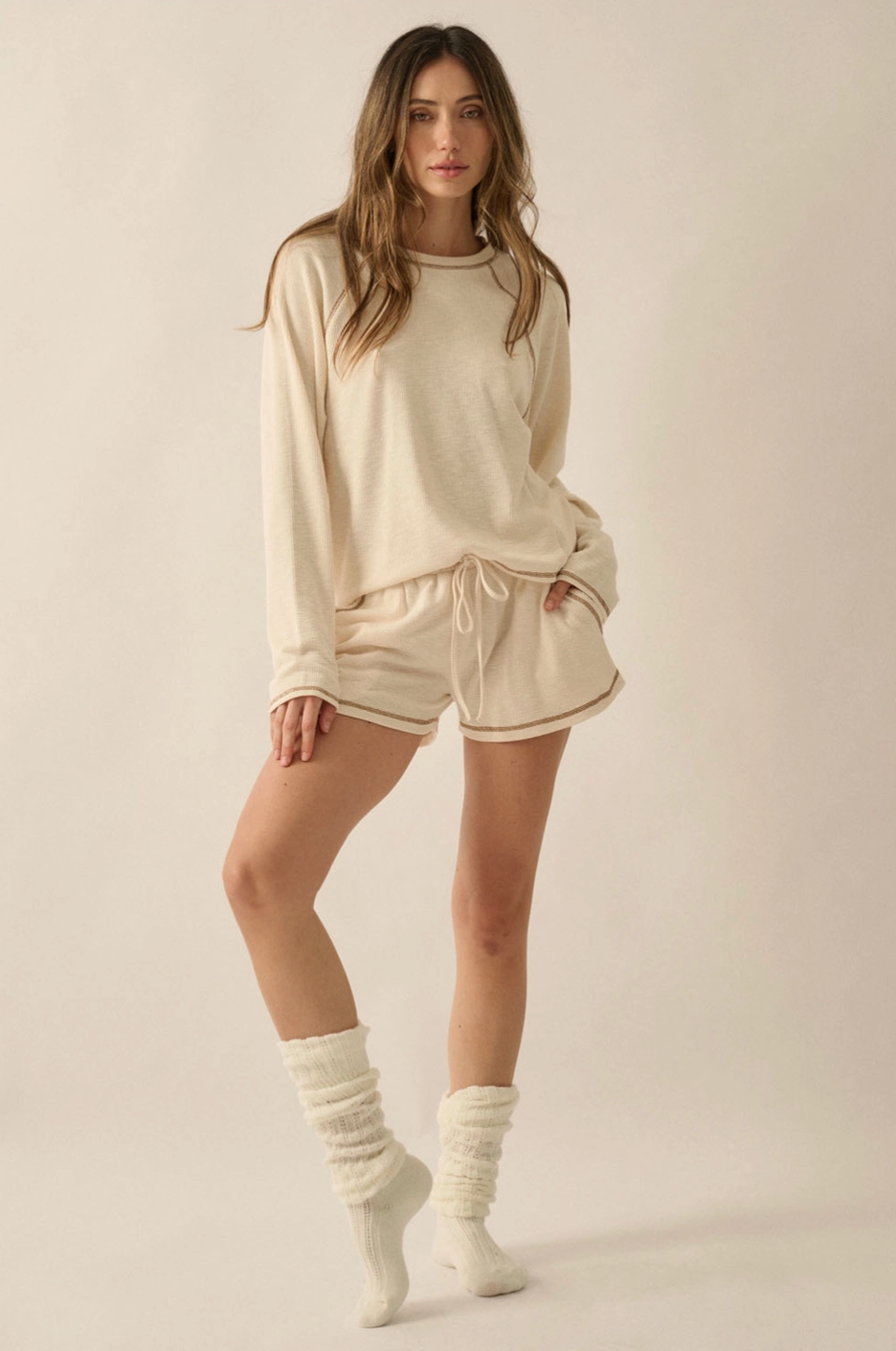 TINA Reverse Seam Raglan Sleeve Cotton Mix Top in Cream