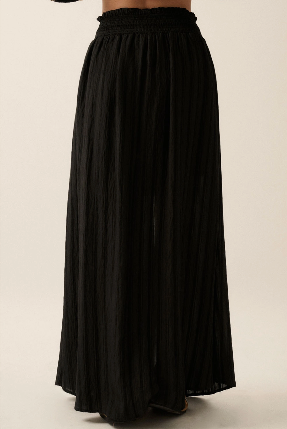 ABEL Smocked Button Down Split Maxi Skirt in Black