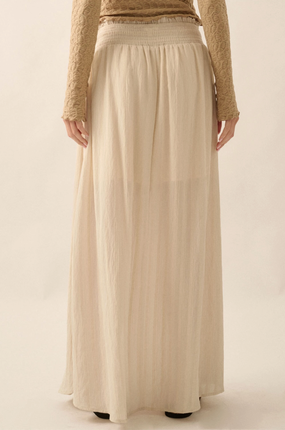 ABEL Smocked Button Down Split Maxi Skirt in Cream