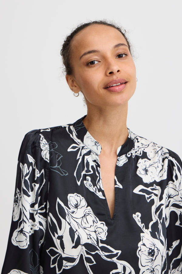 HOLMINE Black and White Floral Blouse
