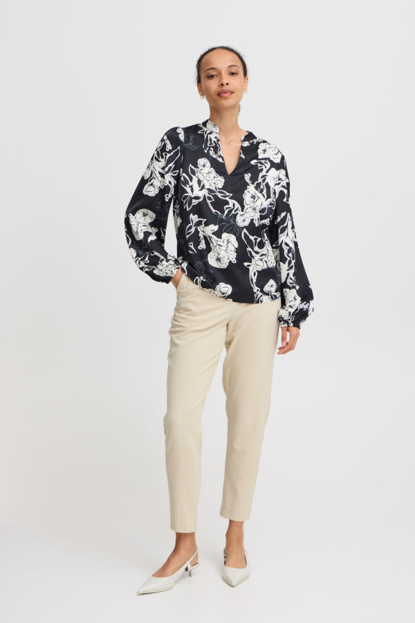 HOLMINE Black and White Floral Blouse