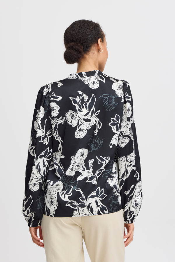 HOLMINE Black and White Floral Blouse