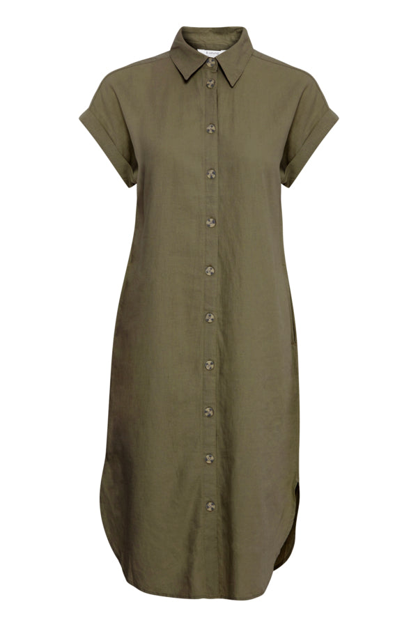 FALAKKA Linen Shirt Dress in Khaki Olive Green