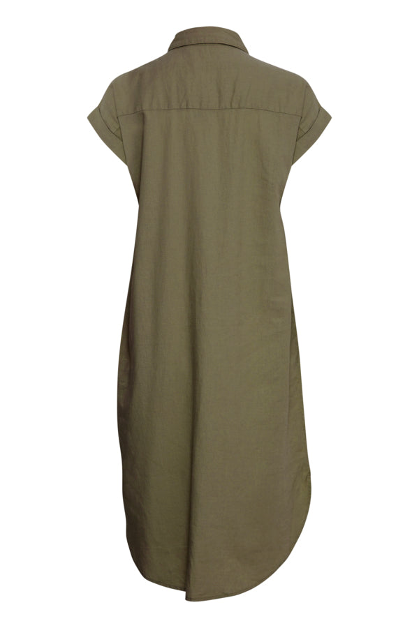 FALAKKA Linen Shirt Dress in Khaki Olive Green