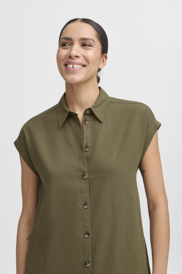 FALAKKA Linen Shirt Dress in Khaki Olive Green
