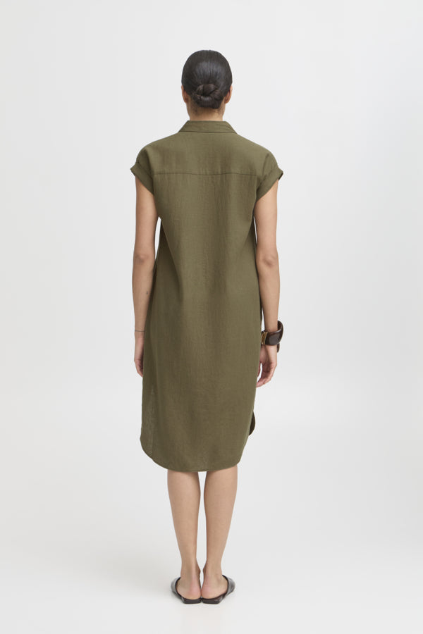 FALAKKA Linen Shirt Dress in Khaki Olive Green