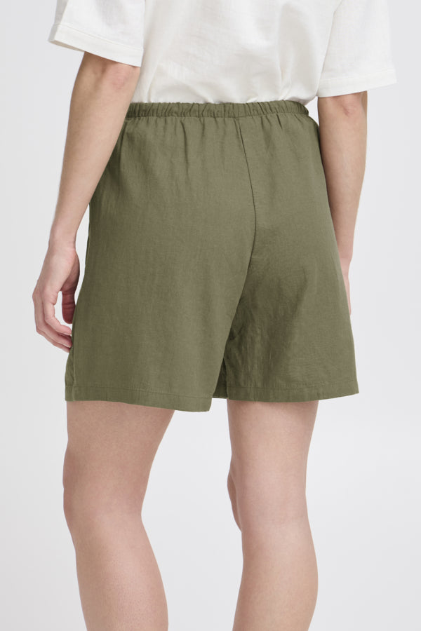 FALAKKA Linen Shorts in Khaki Olive Green