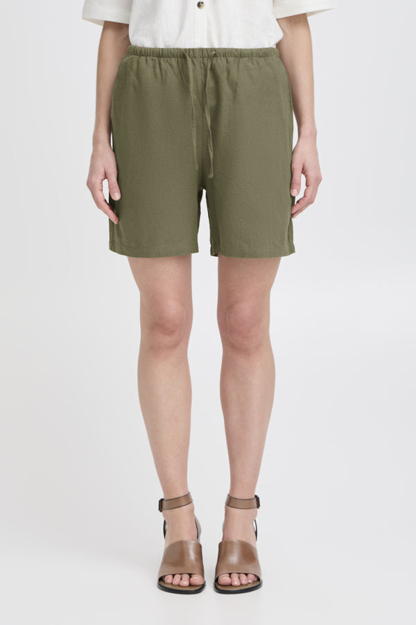 FALAKKA Linen Shorts in Khaki Olive Green