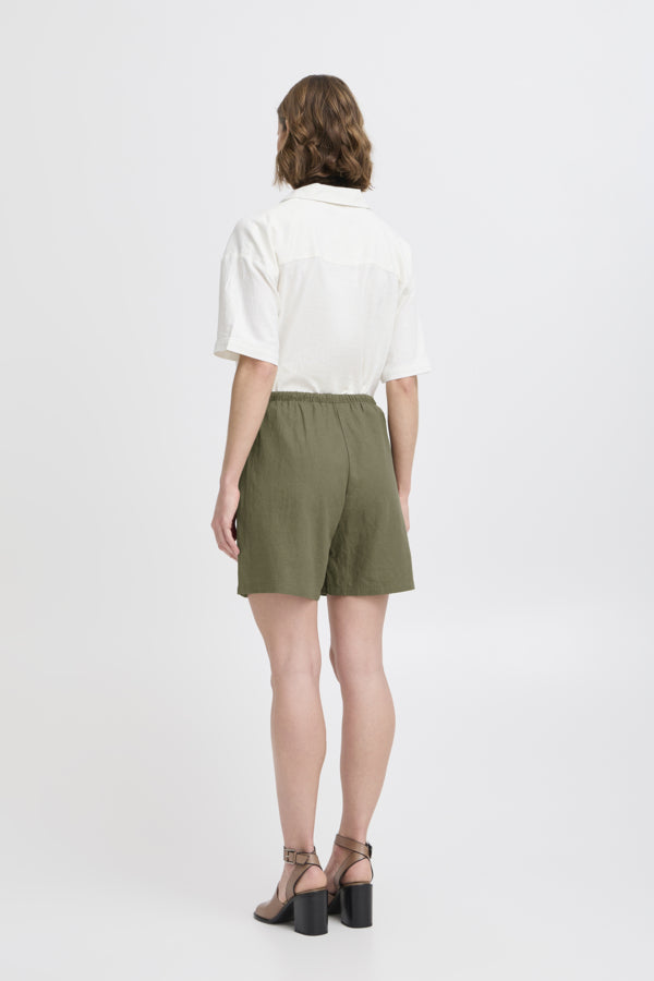 FALAKKA Linen Shorts in Khaki Olive Green