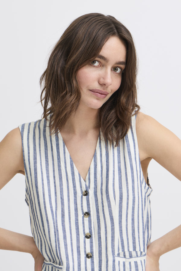 FALAKKA Linen Waistcoat in Blue Stripe