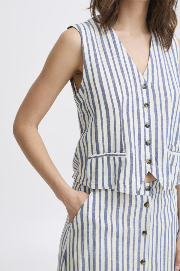 FALAKKA Linen Waistcoat in Blue Stripe