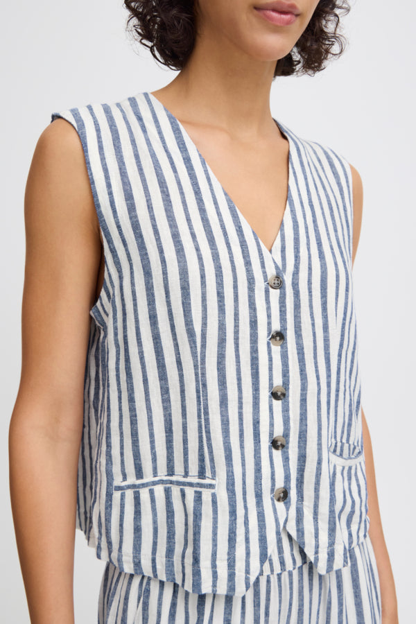 FALAKKA Linen Waistcoat in Blue Stripe