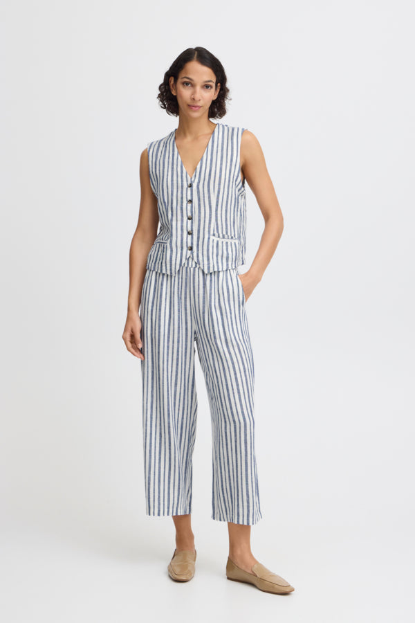 FALAKKA Linen Waistcoat in Blue Stripe
