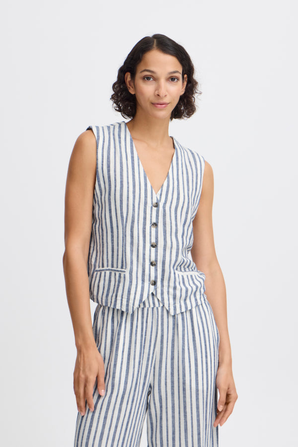 FALAKKA Linen Waistcoat in Blue Stripe