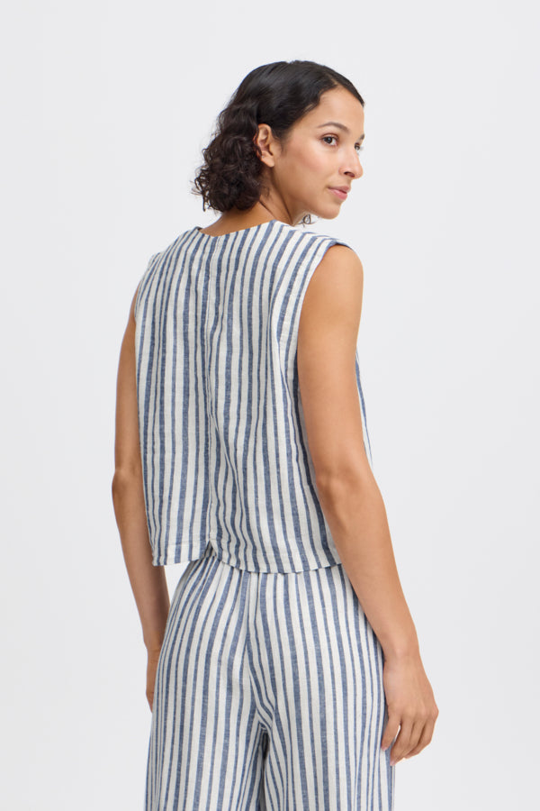 FALAKKA Linen Waistcoat in Blue Stripe