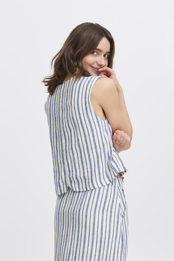 FALAKKA Linen Waistcoat in Blue Stripe