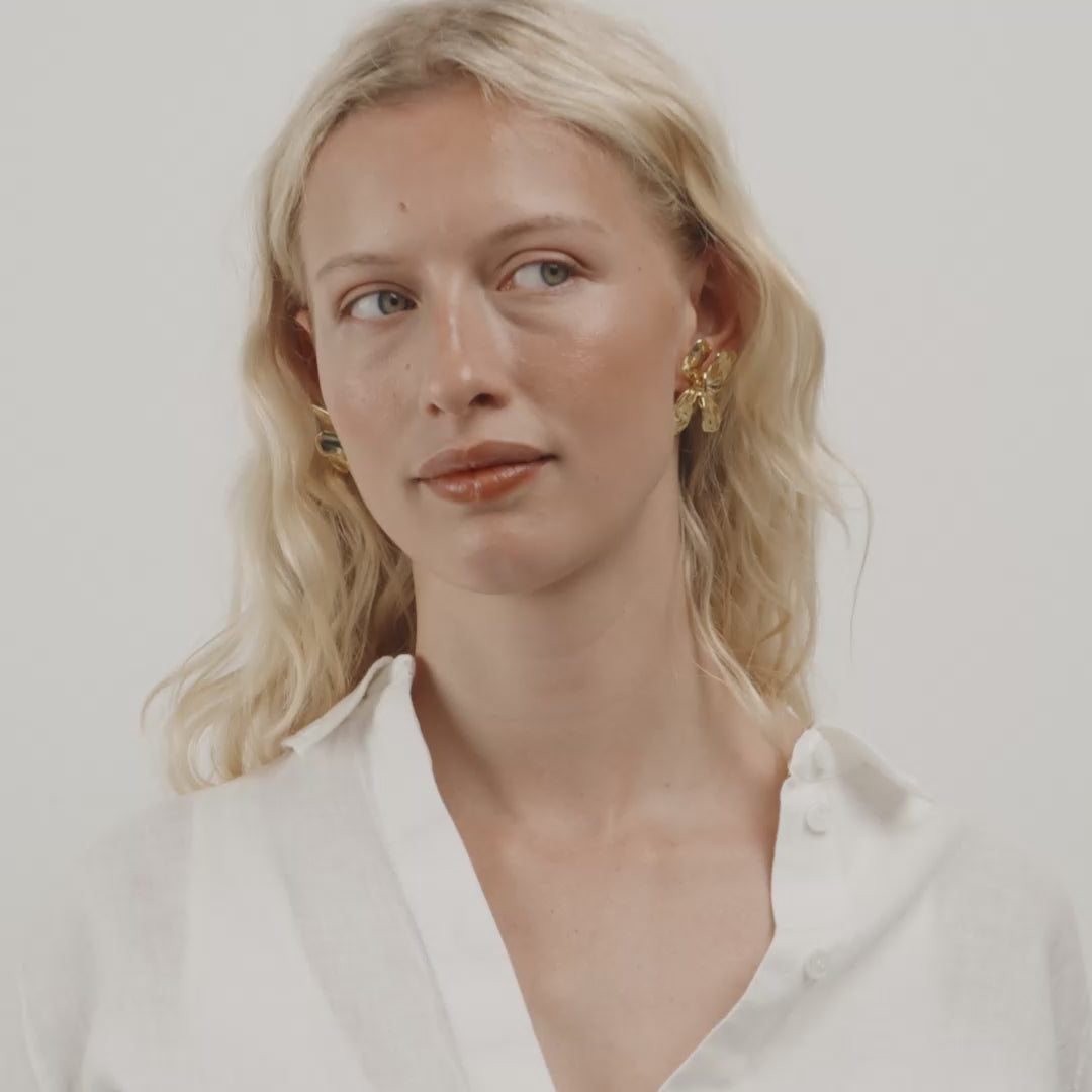 HALEN Large Flower Statement Earrings in Gold