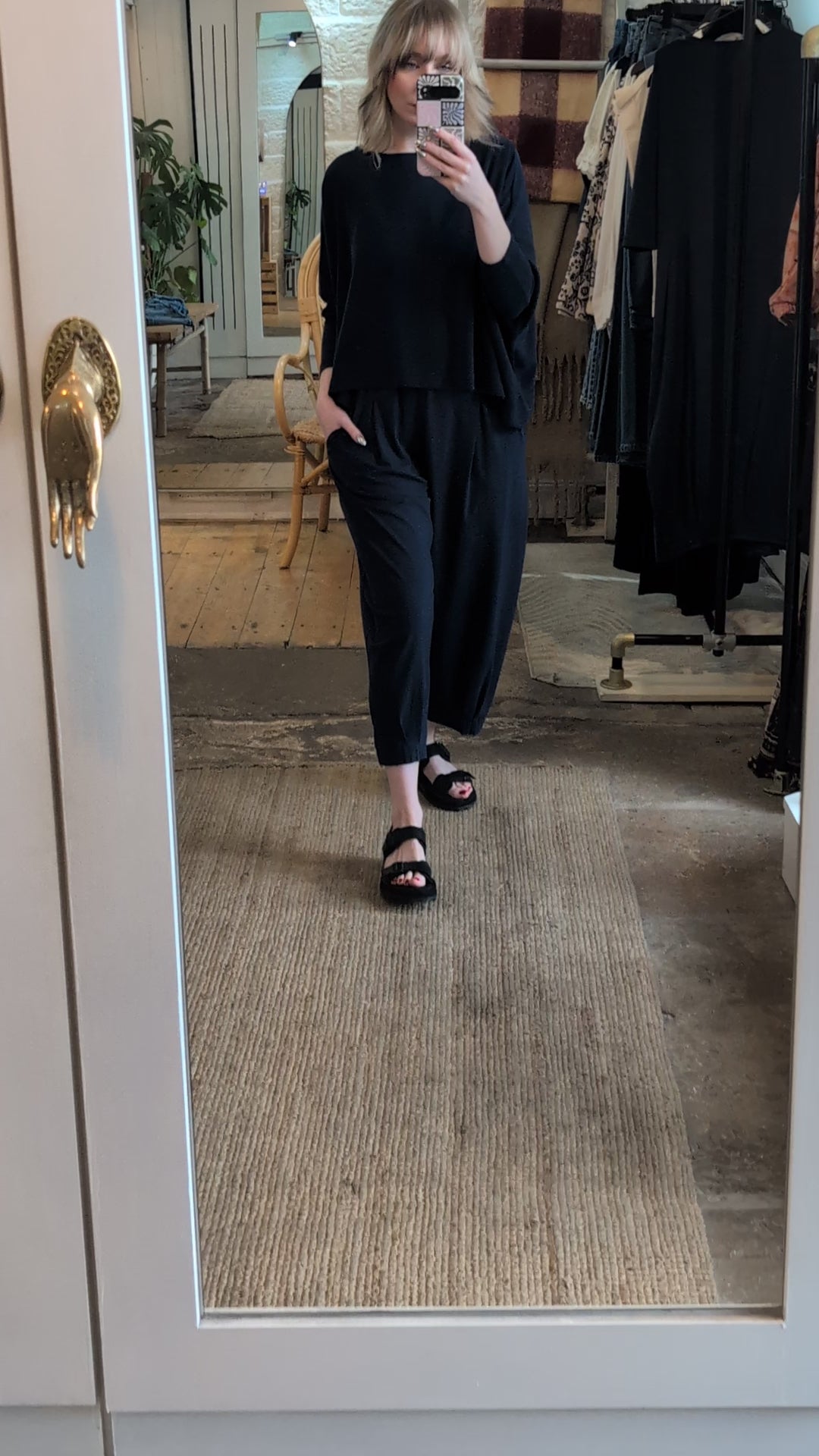BIANCO U Luxe Cotton Sculptural Trousers in Navy