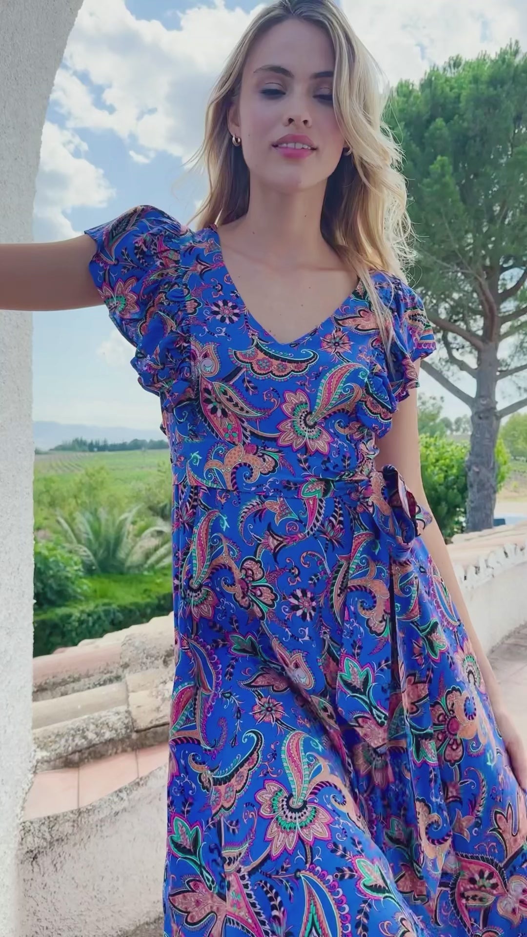 Bardot Coconut Dress in Blue Nirvana Print