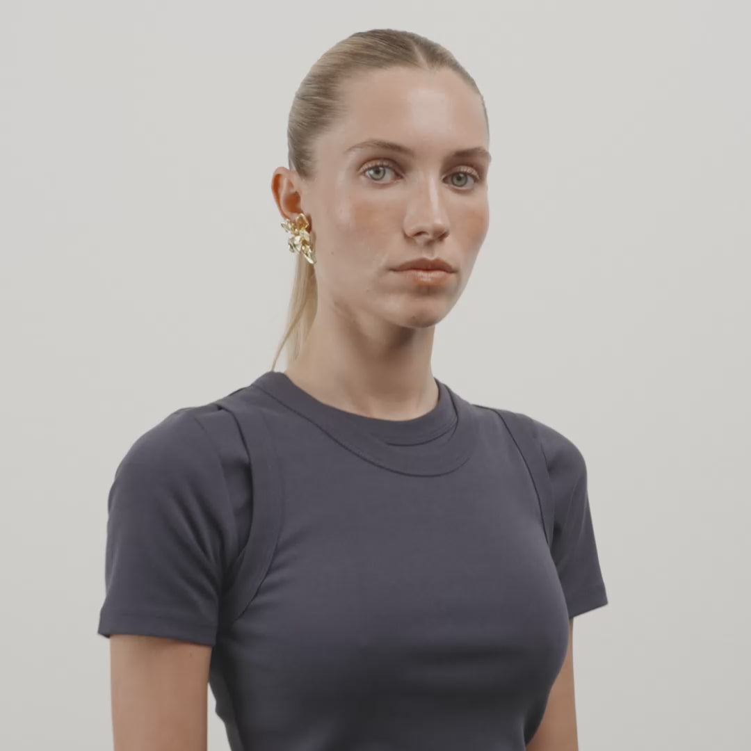 HALEN Large Flower Statement Earrings in Gold