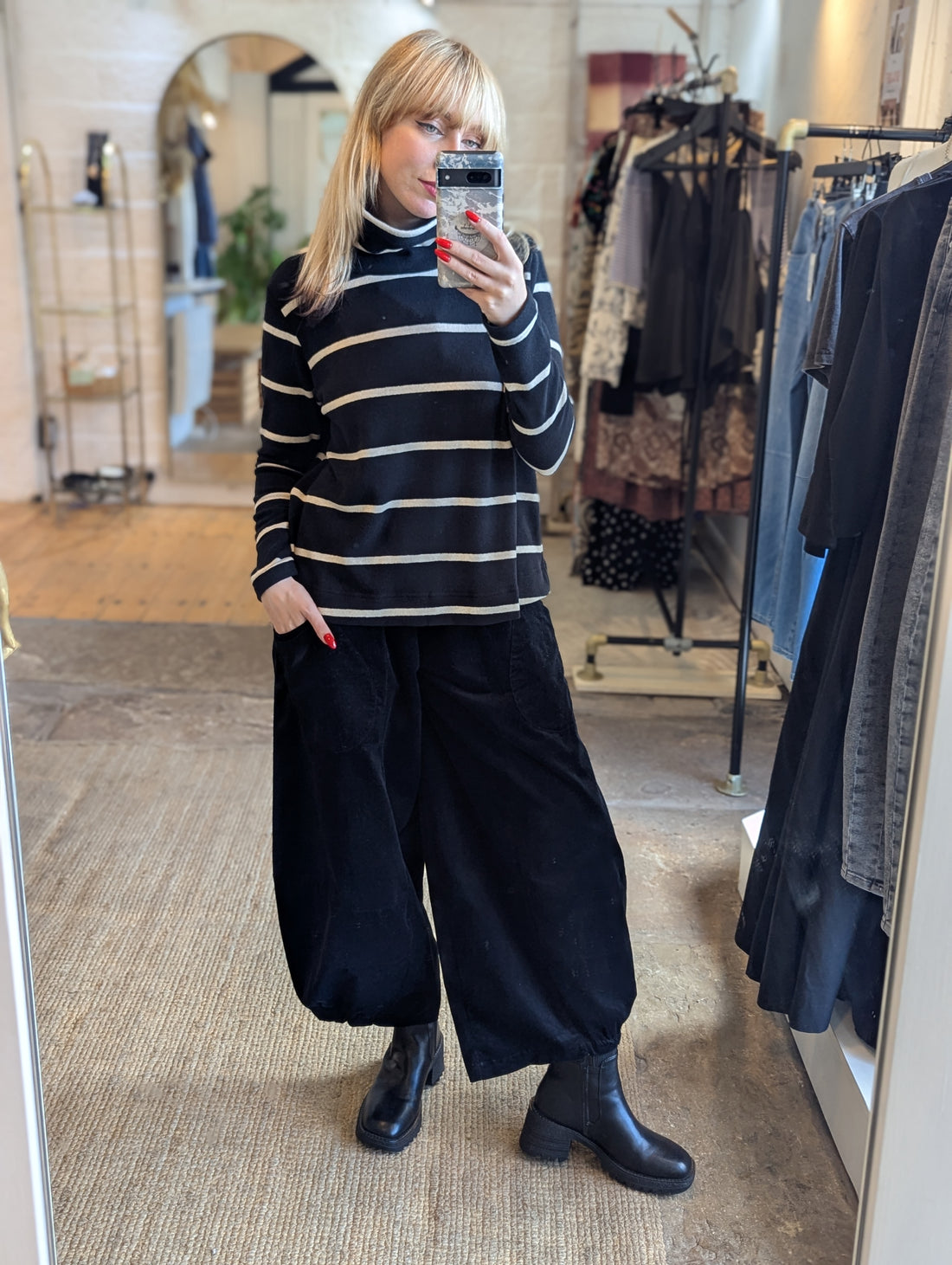 LYDIA High Neck Stripe Jumper in Black Nero