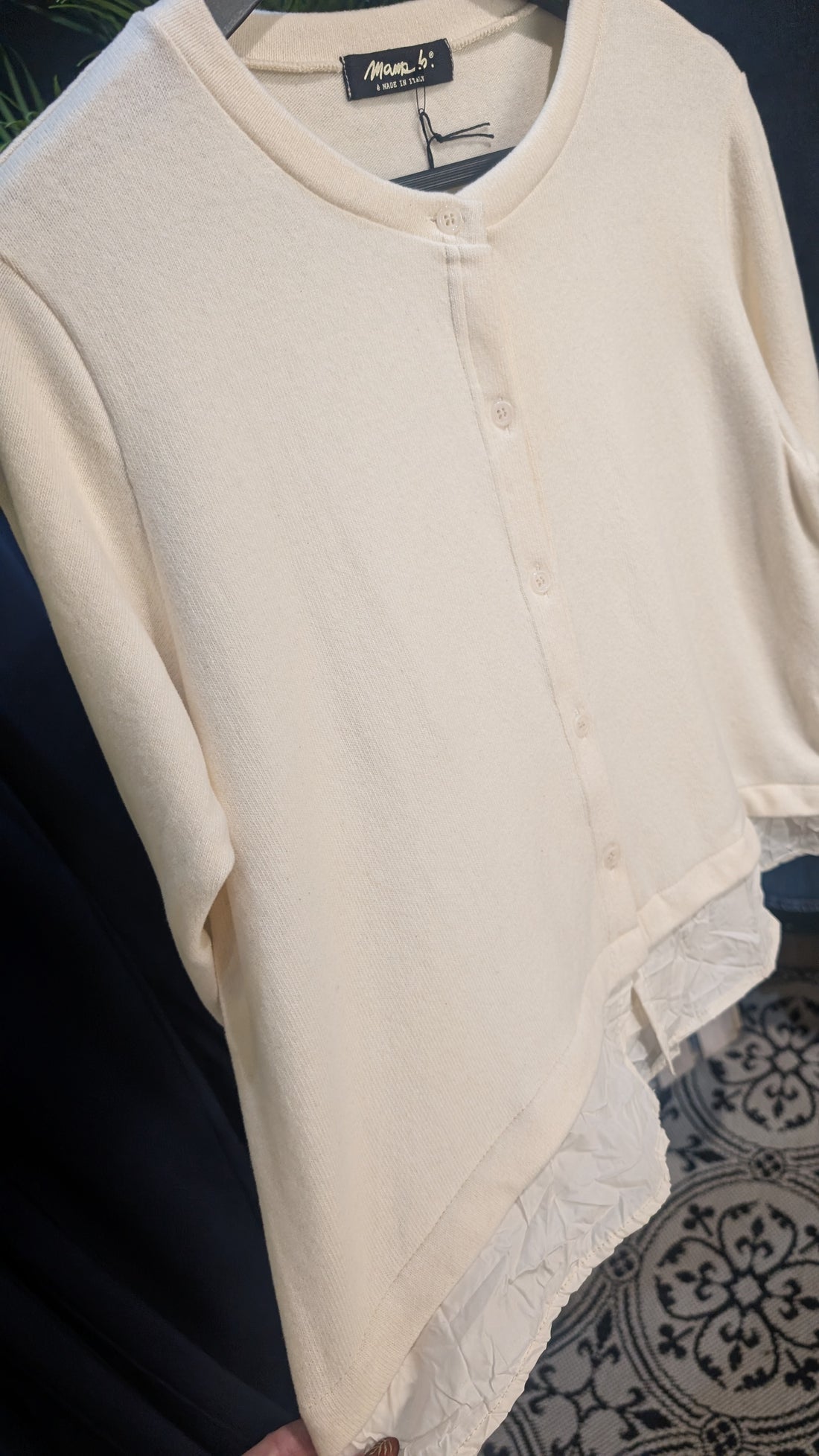 TORO Button Down Cardigan with Crinkle Frill in Latte Cream