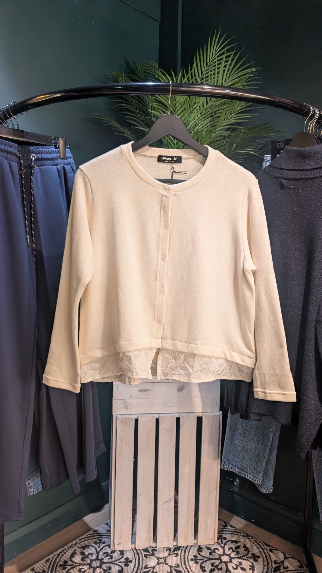 TORO Button Down Cardigan with Crinkle Frill in Latte Cream
